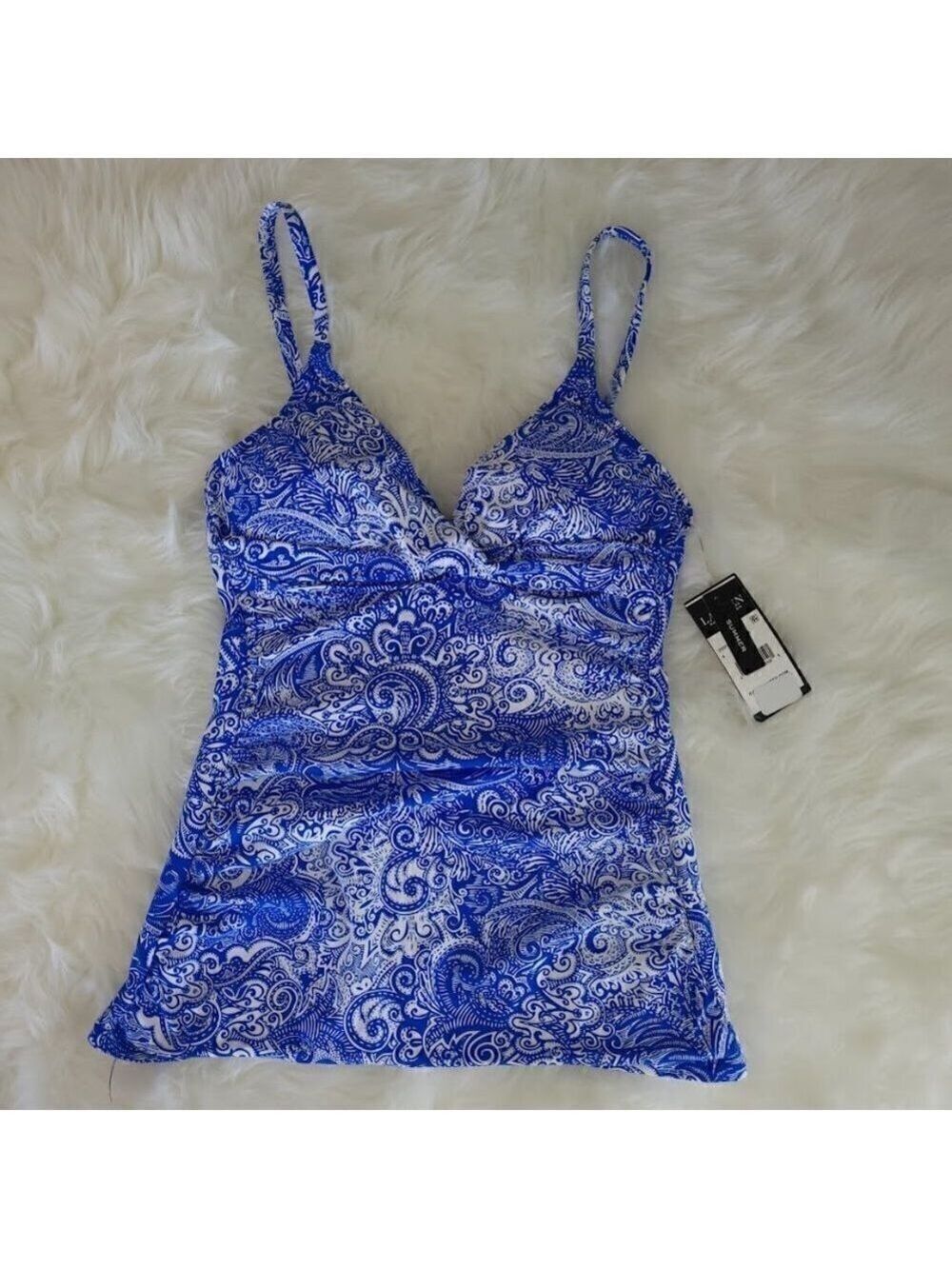 Ralph Lauren Underwire Swim Tankini Blue/White Paisley Women's Size 4 NWT